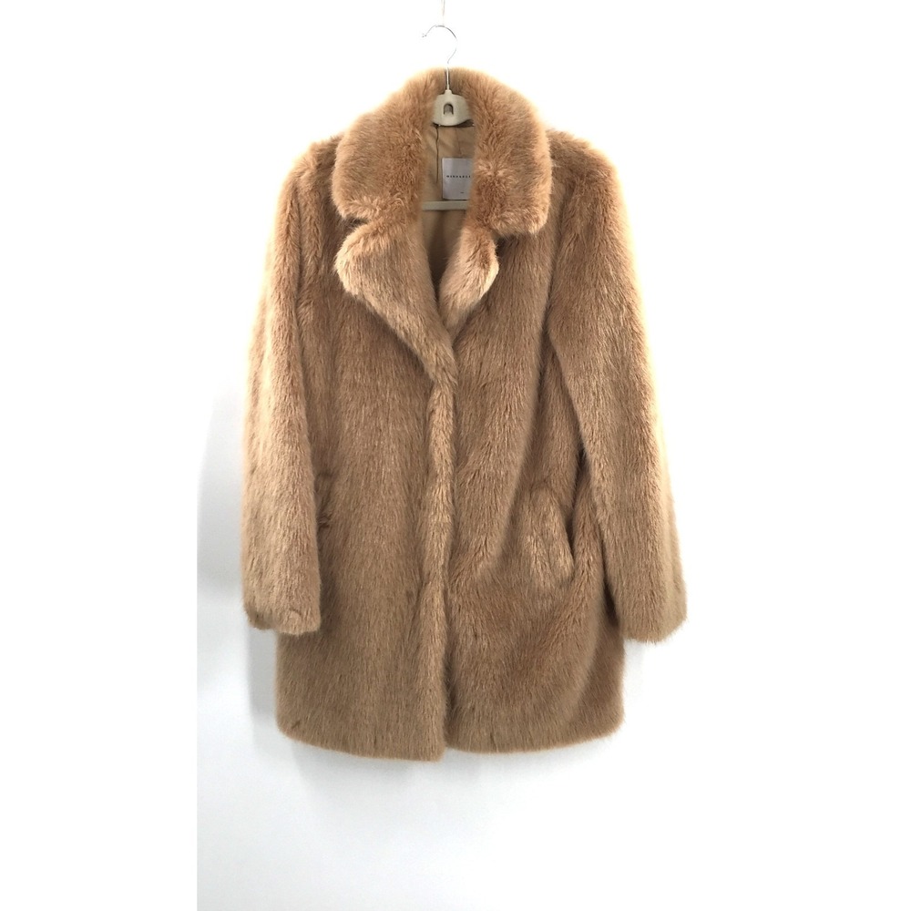 Rino & Pelle beige tan Brown Long faux Fur Jacket bohemian glam trench coat 36 6